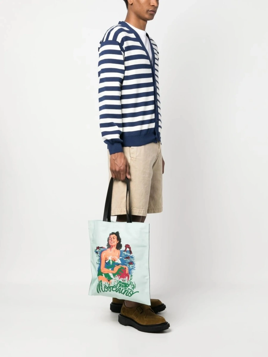Geanta de mana Moschino albastra din piele - Img 2