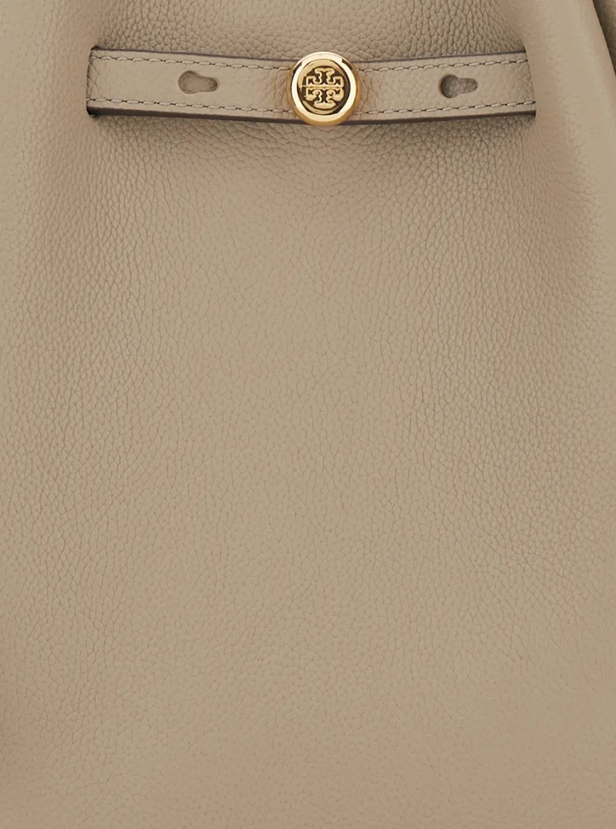 Geanta de mana 'Romy' Beige Handbag with Adjustable Strap and Drawstring Closure in Leather for Women - Img 3