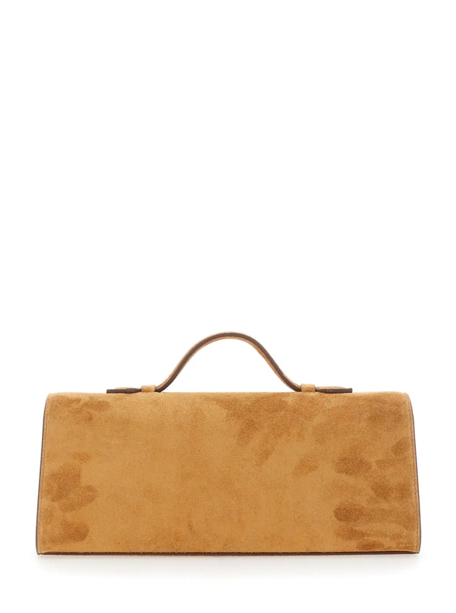 Geanta de mana 'Symmetry' Brown Slim Handbag with Top Handle and Turnlock Closure in Suede for Women - Img 2