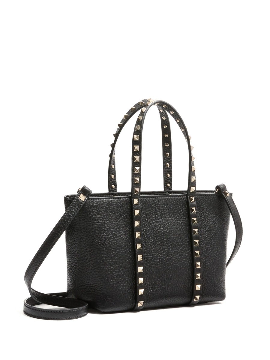 Geanta de mana Valentino Garavani Rockstud neagra din metal si zamak - Img 3