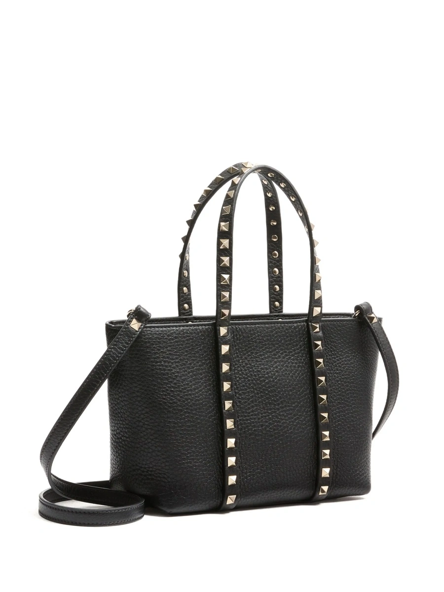 Geanta de mana Valentino Garavani Rockstud neagra din metal si zamak - Img 3