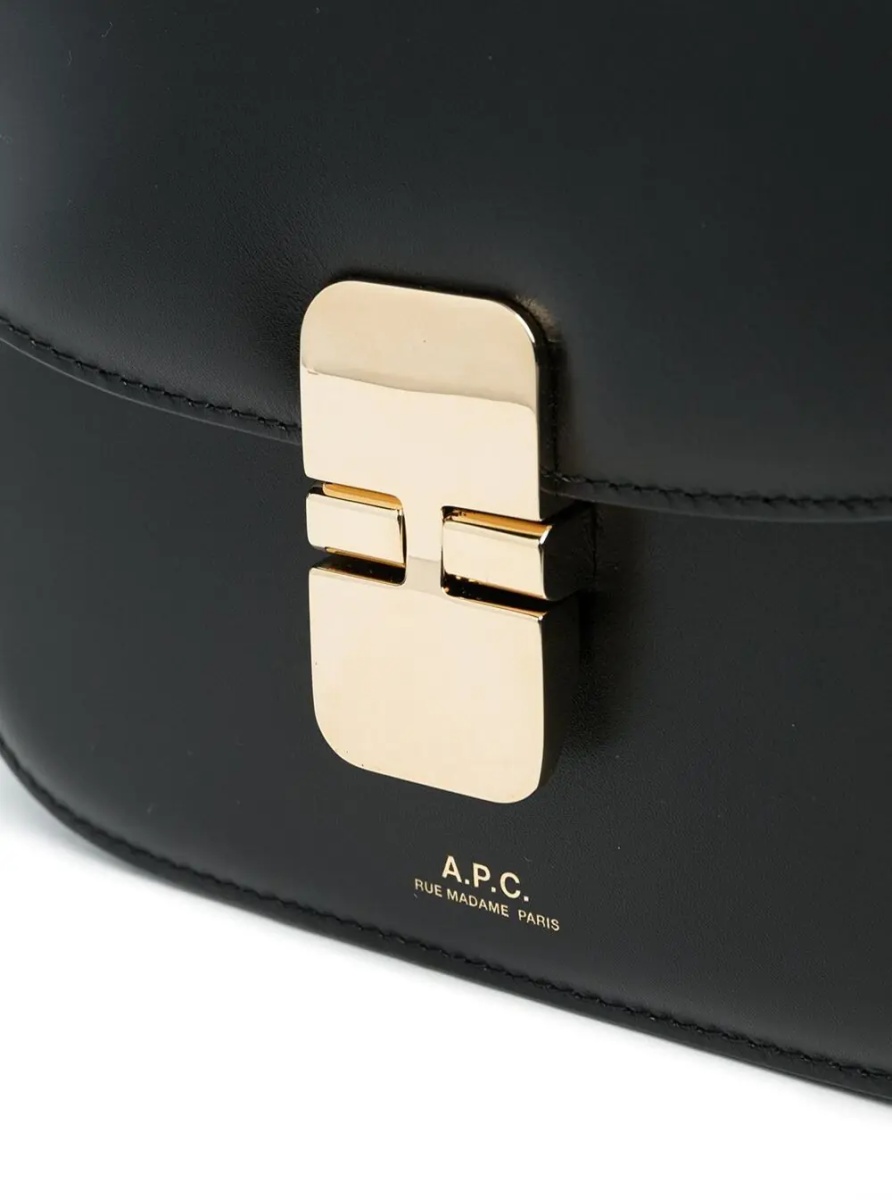Geanta de umar A.P.C. 'Grace' Black Mini Crossbody Bag with Adjustable Strap and Logo Lettering Imprinted on the Front in Leather for Women - Img 3