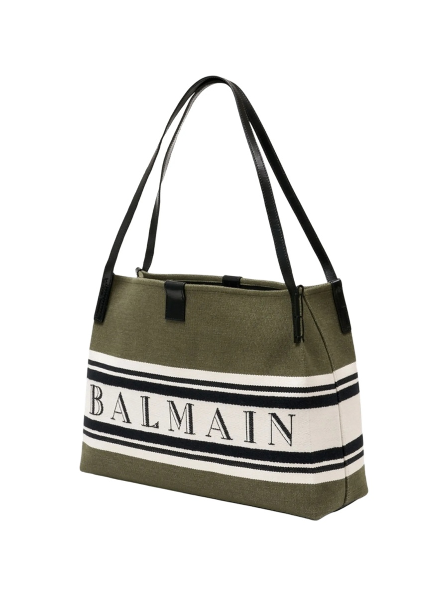 Geanta de umar Balmain verde din bumbac si piele - Img 2