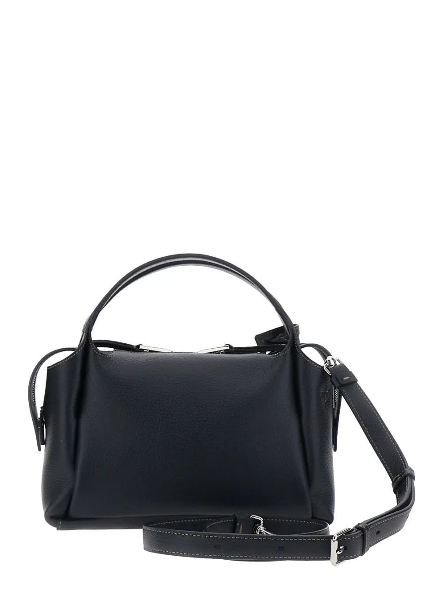Geanta de umar Black Shoulder bag with T plaque on the front and adjustable and removable strap in leather for women - Img 2