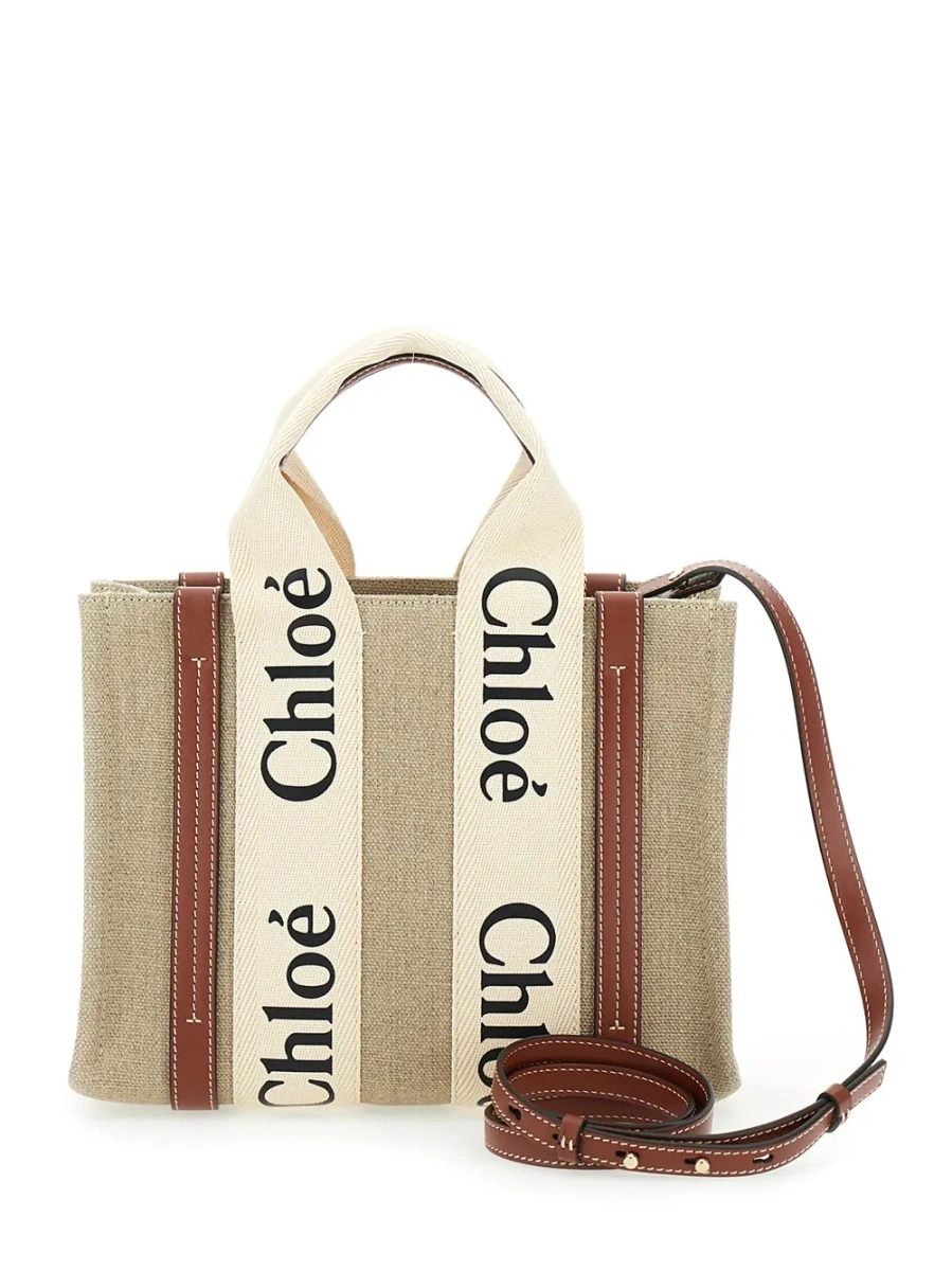 Geanta de umar Chloe 'Woody' bej din canvas si piele - Img 2