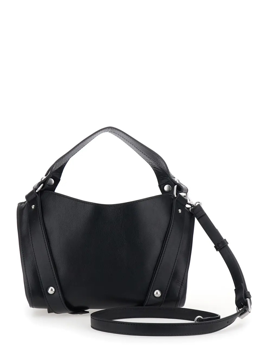 Geanta de umar 'D-One' Black Shoulder bag with logo on the front and decorative straps with buckles in leather for women - Img 2