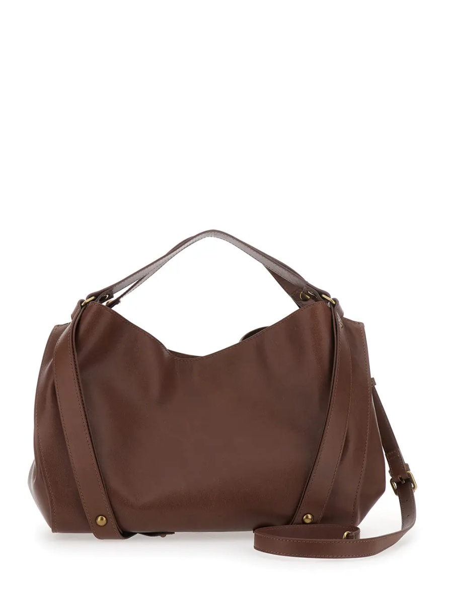 Geanta de umar D-ONE TOPHANDLE MEDIUM Shoulder Bag with Metal Details and Logo Brown Unisex - Img 2