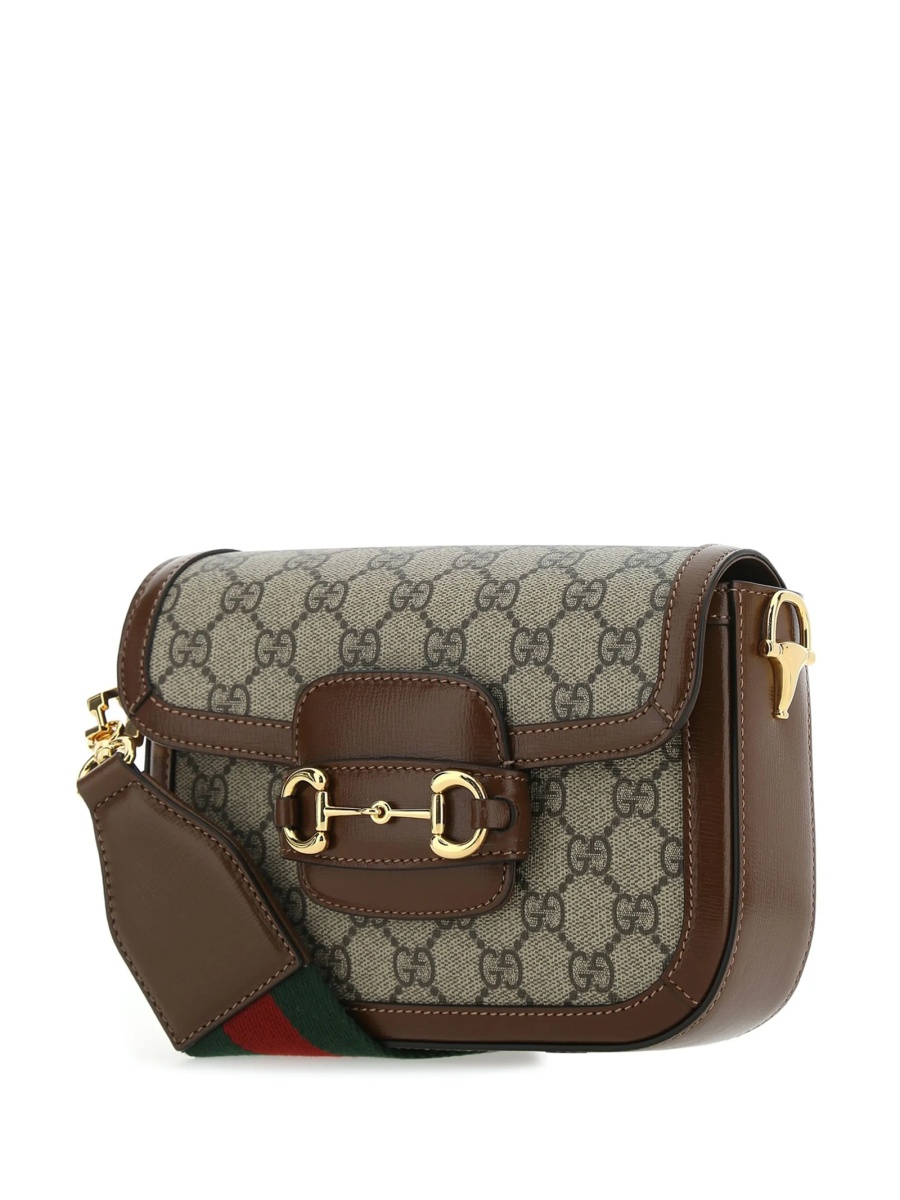 Geanta de umar Gucci Horsebit neutra din material textil si piele - Img 3