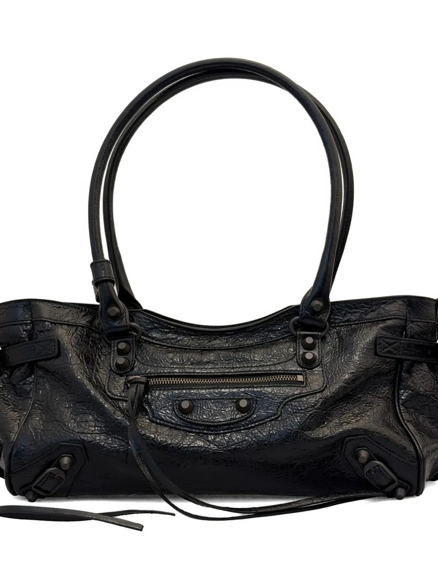 Geanta de umar 'Le City East West' Black Shoulder Bag with Two Top Handles and Zip Closure in Leather for Women - Img 4