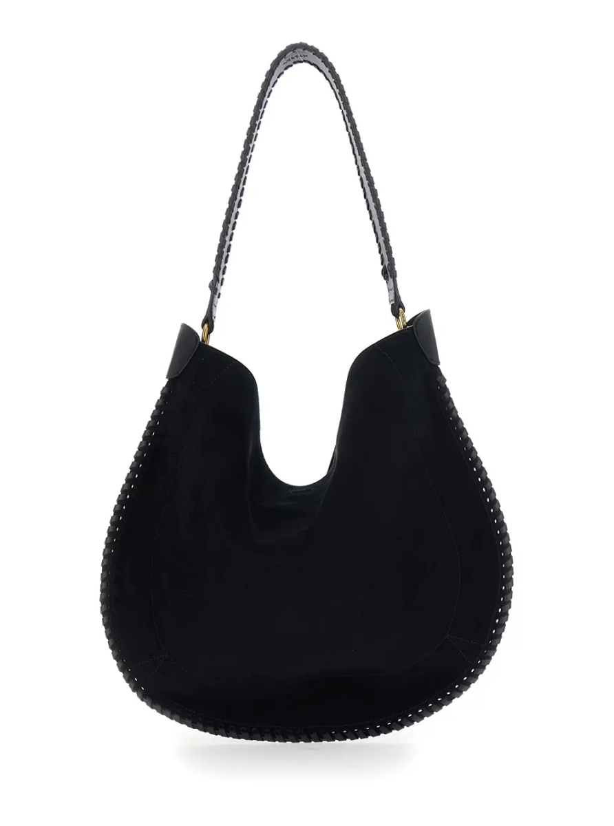 Geanta de umar 'Oskan' Black Shoulder Bag with Removable Strap and Embossed Logo on the Front in Suede for Women - Img 2