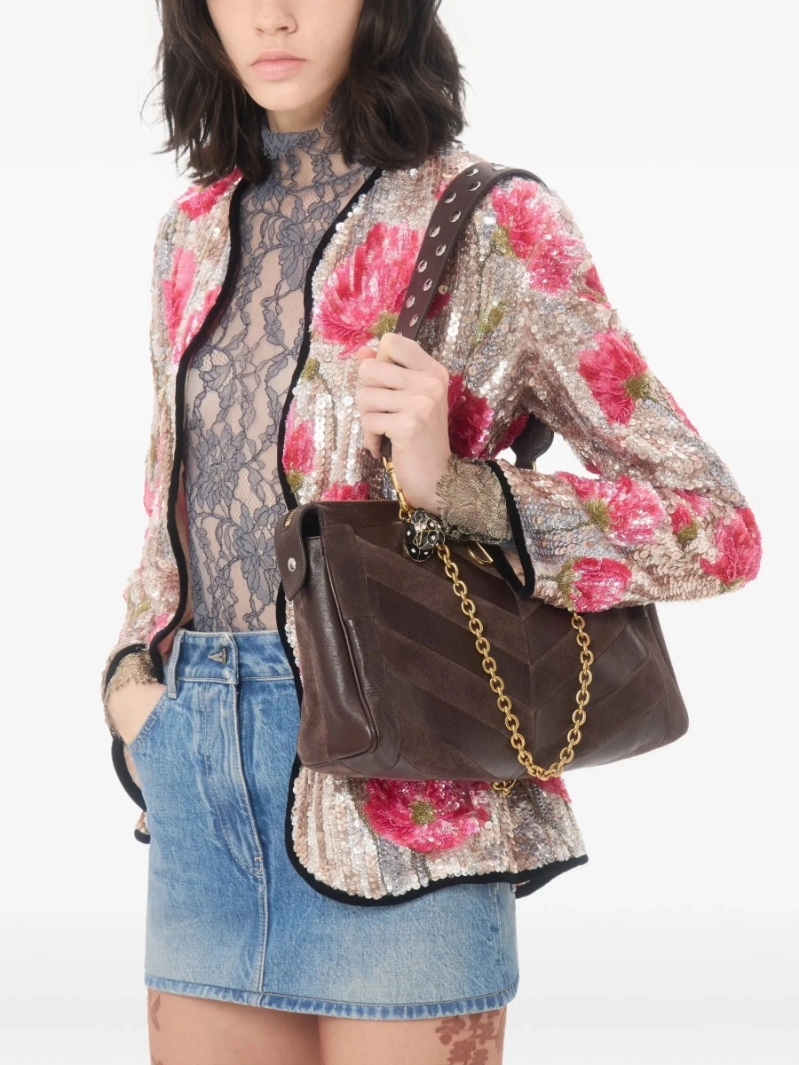 Geanta de umar 'Panthea Medium' brown Shoulder bag with VLogo plaque on the front in leather for women - Img 4