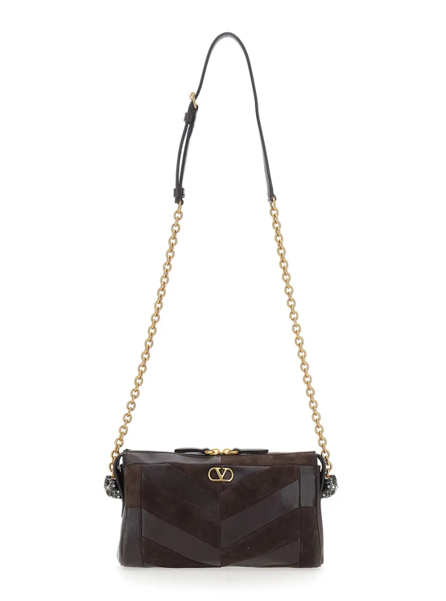 Geanta de umar 'Panthea Small' brown Crossbody bag with VLogo plaque on the front in leather for women - Img 3