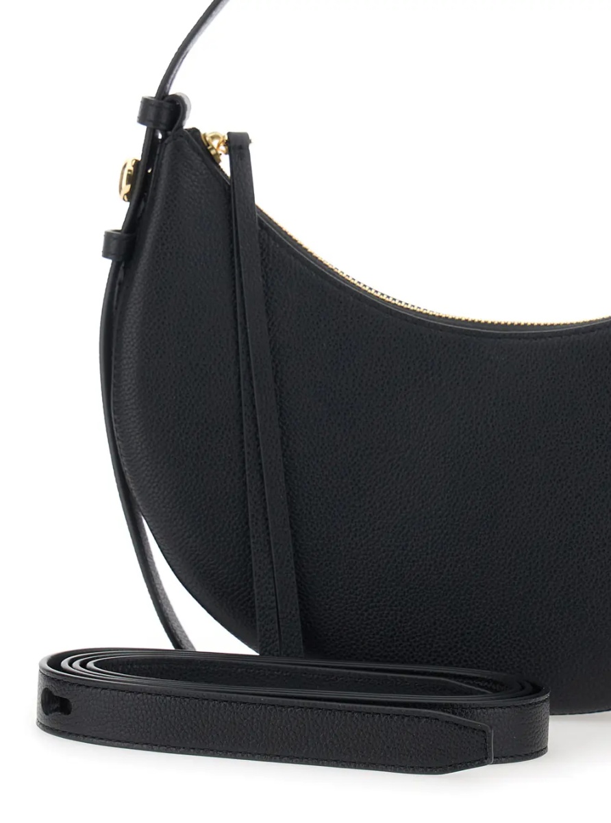 Geanta de umar 'Romy Half Moon' Black Shoulder Bag with Adjustable and Removable Strap and Half Moon Design in Hammered Leather for Women - Img 3