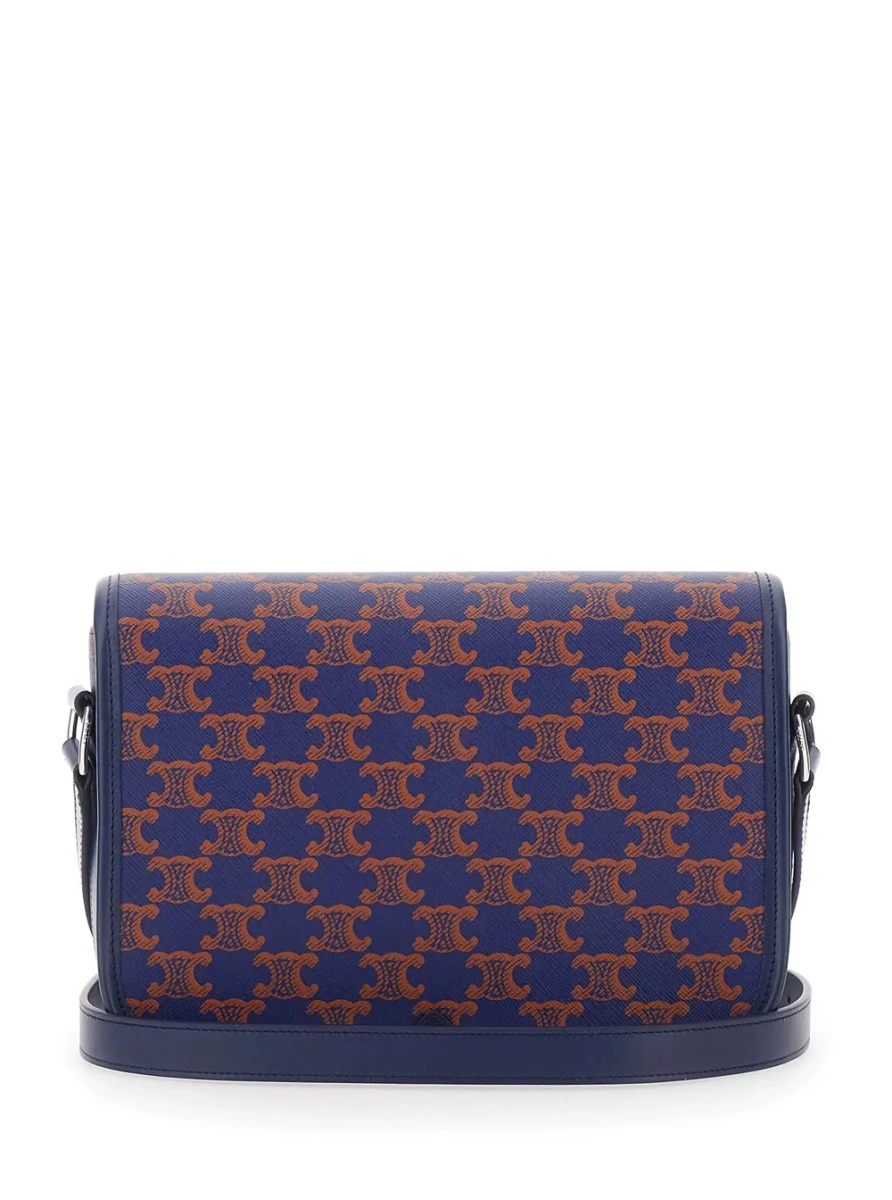 Geanta de umar Small 'Folco' Crossbody Bag with Adjustable Strap and Logo on Front in Triomphe Canvas and Blue Leather for Women - Img 2
