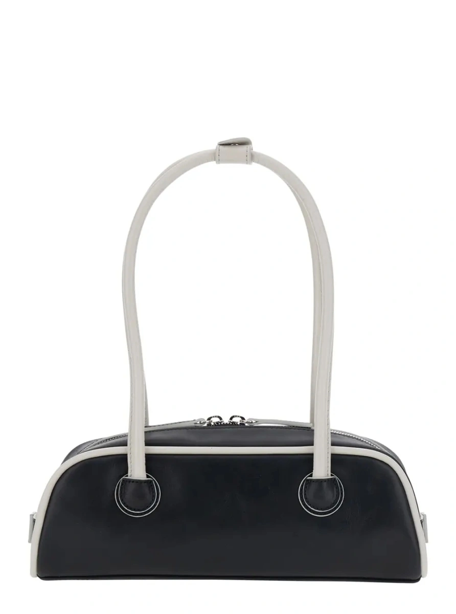 Geanta de umar 'Soft Baguette' Black Mini Shoulder Bag with Logo Lettering on the Front in Leather for Women - Img 2