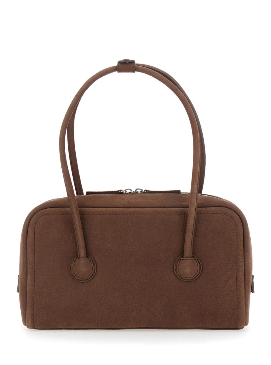 Geanta de umar 'Soft Boston' Brown Small Shoulder bag with Two Top Handles and Logo lettering on the Front in Leather for Women - Img 2