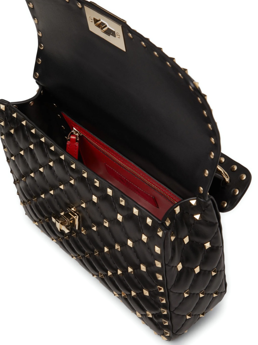 Geanta de umar Valentino Garavani Rockstud Spike neagra din metal si zamak - Img 5