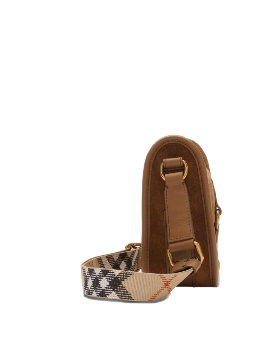 Geanta tip postas Burberry maro din piele intoarsa si piele - Img 5