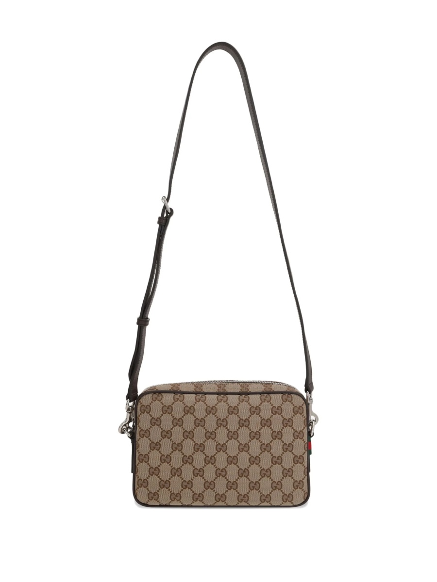 Geanta tip postas Gucci neutra din piele si material textil - Img 2