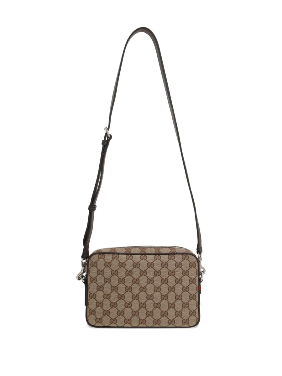 Geanta tip postas Gucci neutra din piele si material textil - Img 2