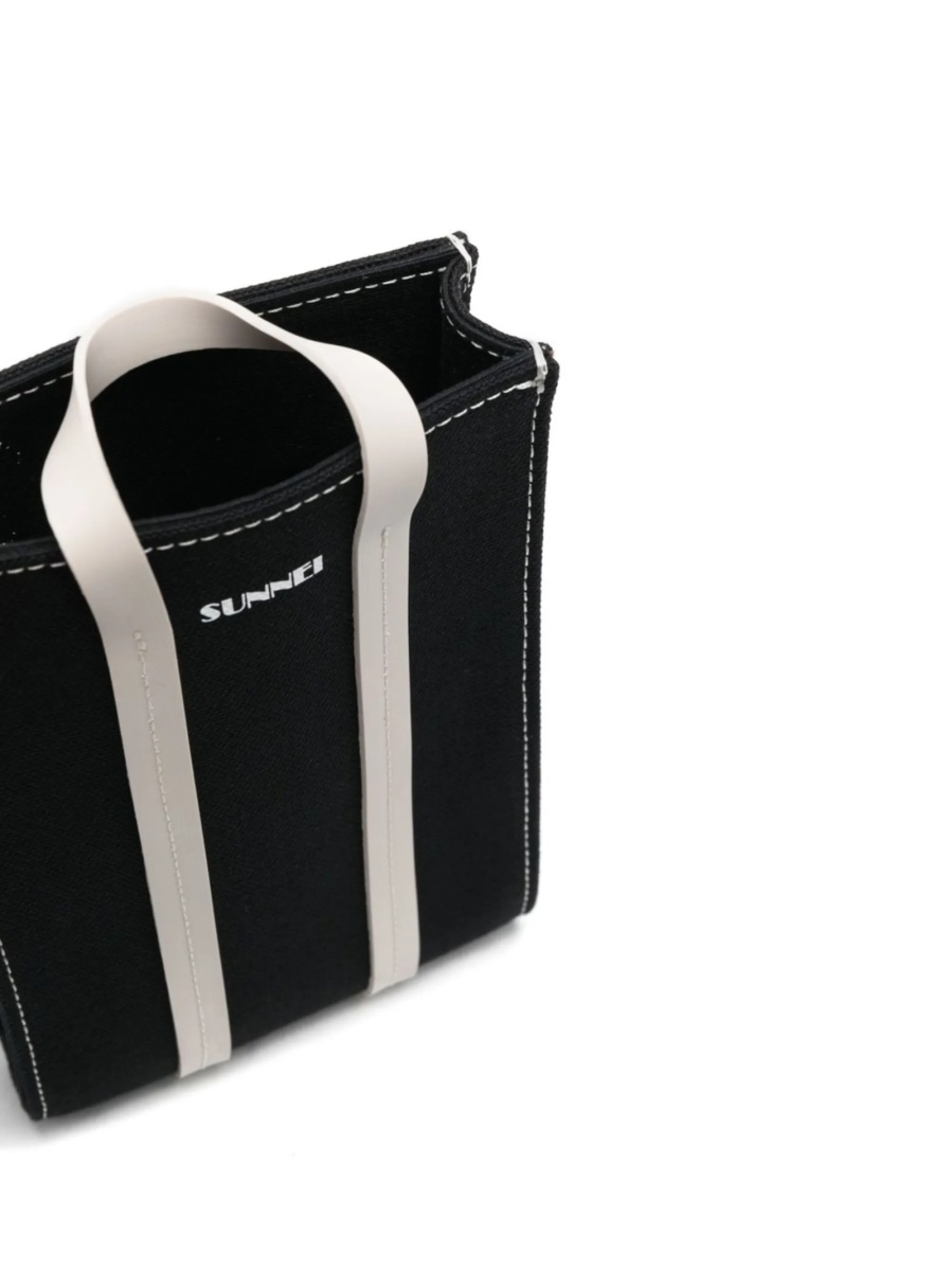 Geanta tip postas SUNNEI neagra din piele si material textil - Img 5