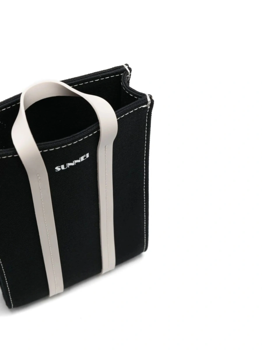 Geanta tip postas SUNNEI neagra din piele si material textil - Img 5