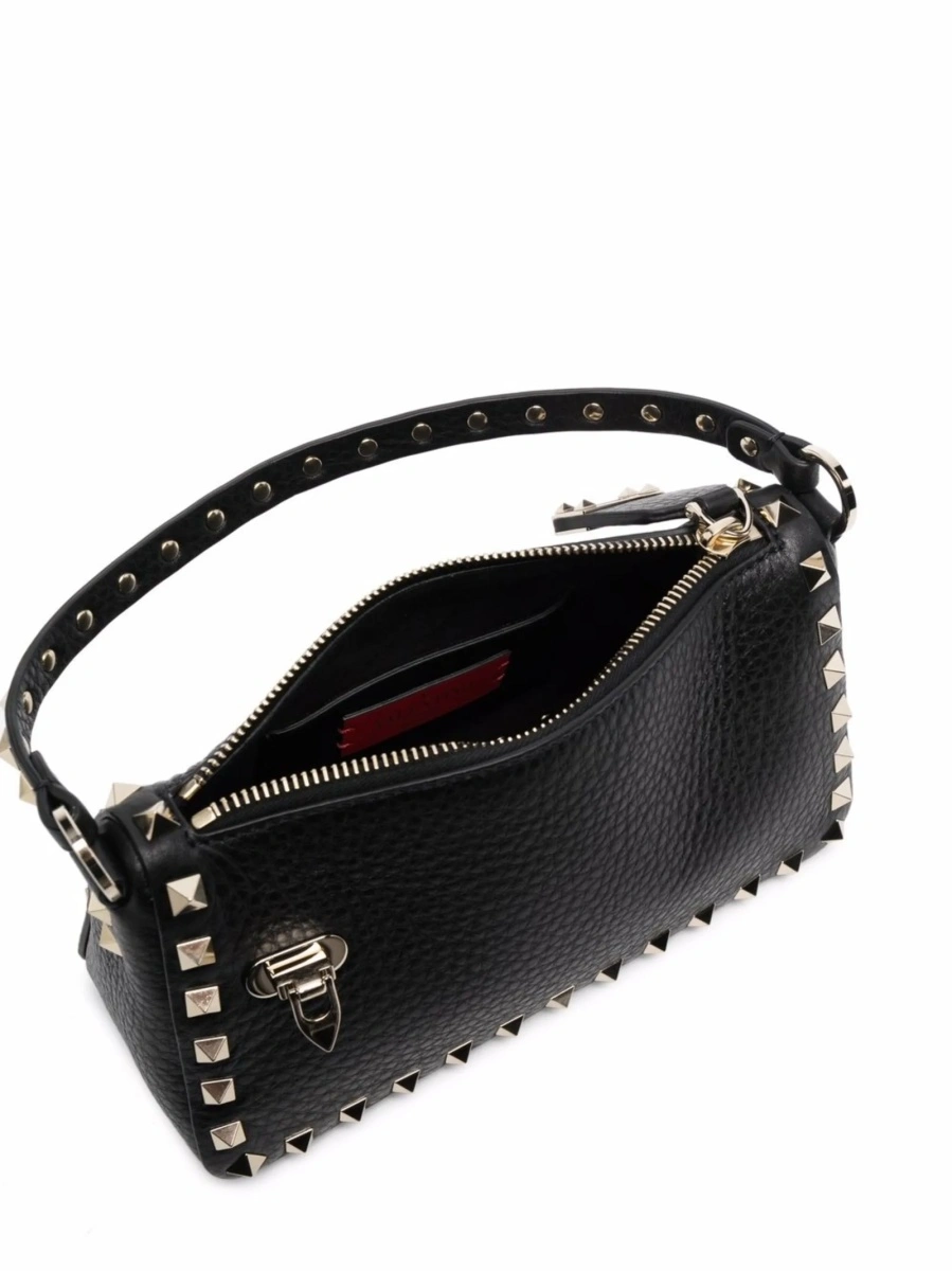 Geanta tip postas Valentino Garavani Rockstud neagra din zamak si piele - Img 5