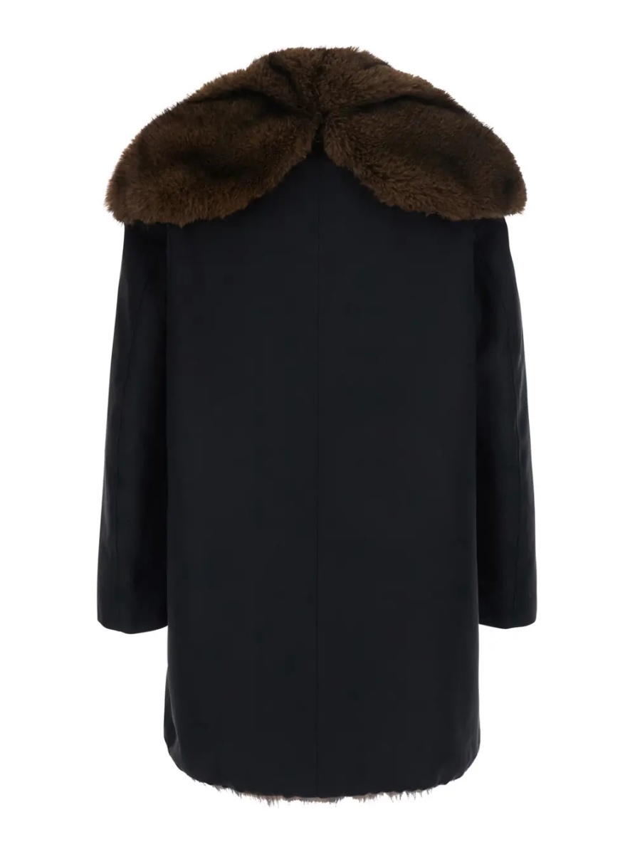 Geci Black Parka with fur hood and button closure on the front in cotton for men - Img 2