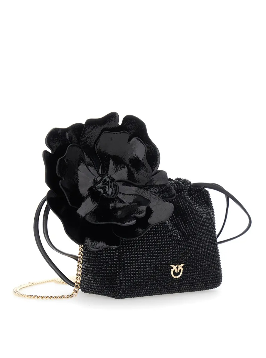 Genti Crossbody bag with Rhinestones and Black Leather Flower for Women - Img 3