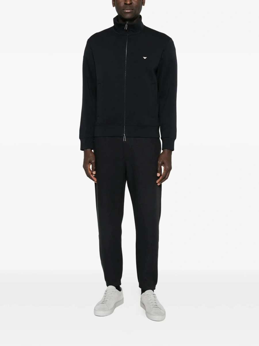 Hanorace Blue High Neck Sweatshirt with Logo Embroidery on the Front and Zip Closure on the Front in Cotton Blend for Men - Img 4
