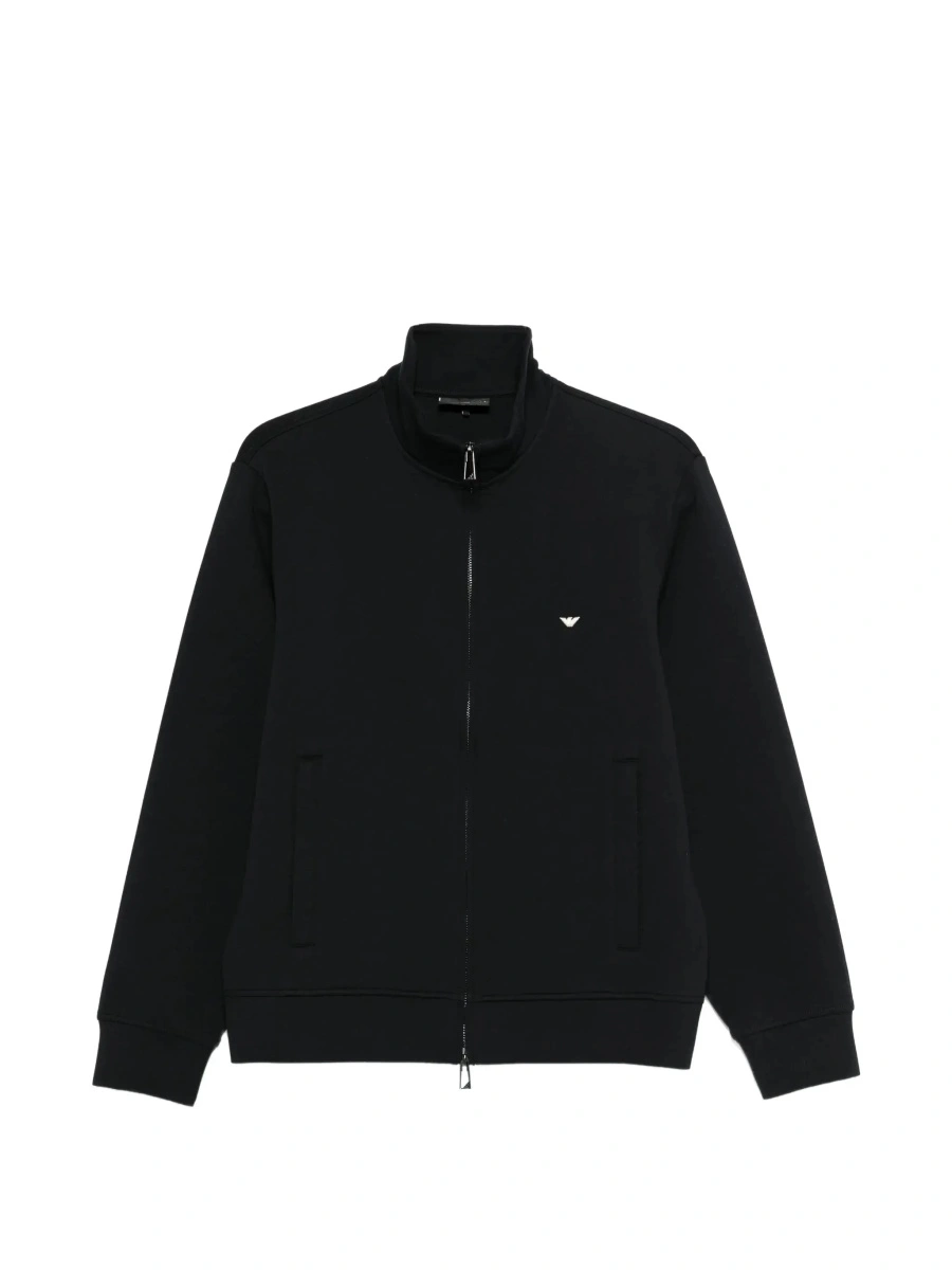 Hanorace Blue High Neck Sweatshirt with Logo Embroidery on the Front and Zip Closure on the Front in Cotton Blend for Men - Img 8