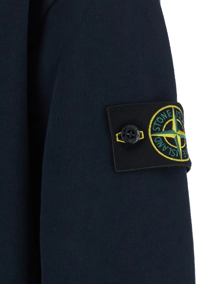 Hanorace blue sweatshirt with fixed hood and logo patch on the sleeve in cotton for men - Img 3