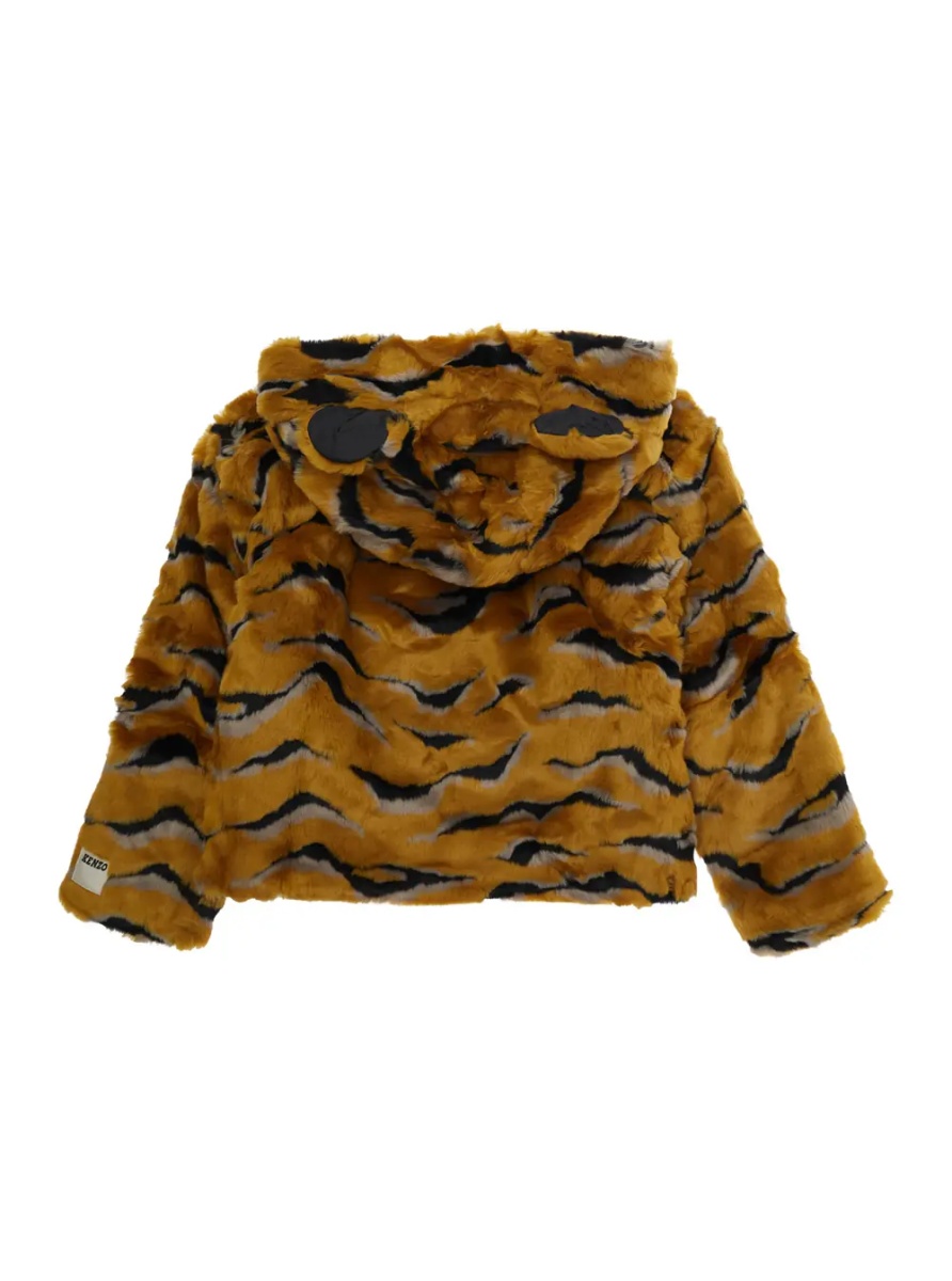 Hanorace Brown sweatshirt with all-over tiger motif and hood with ears in faux fur for Girl - Img 2