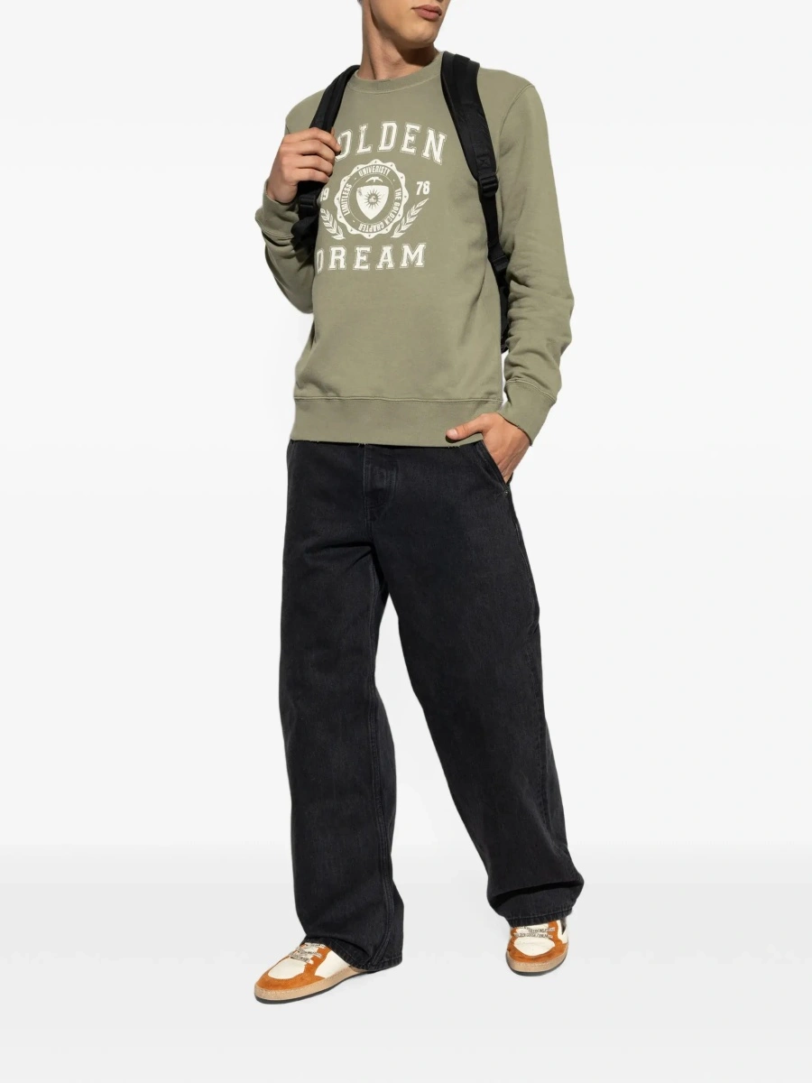 Hanorace Green Crewneck sweatshirt with Logo lettering on the front in cotton for men - Img 4