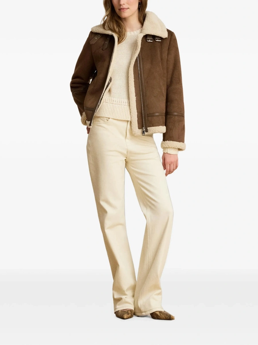 Jacheta brown shearling jacket with wide collar in eco-leather Women - Img 5