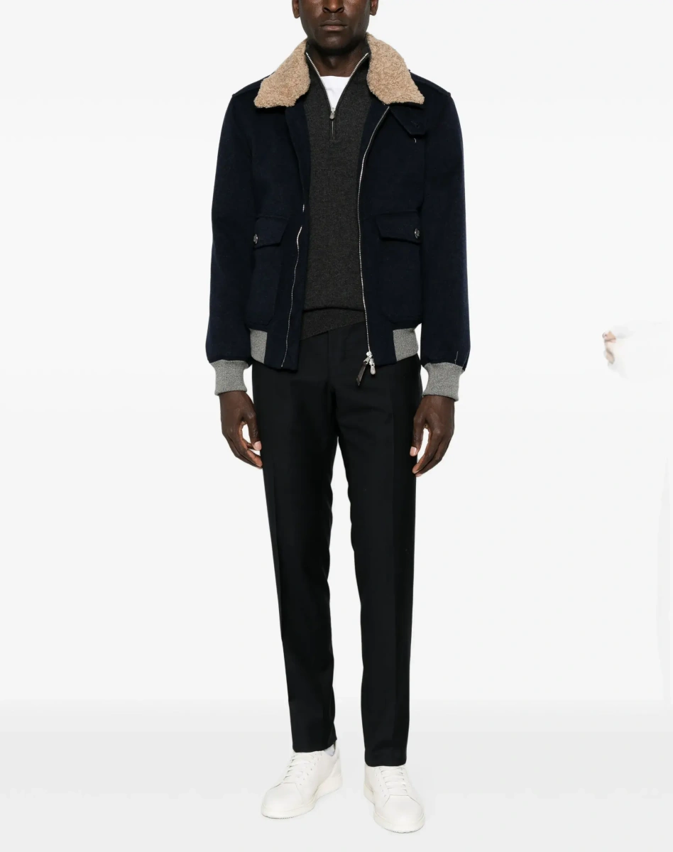 Jacheta Brunello Cucinelli albastra din casmir si shearling - Img 4