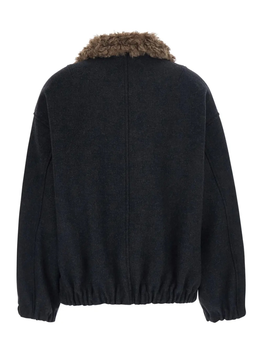 Jacheta Grey Bomber with Fur Collar and Dropped Shoulders in Wool Blend for Women - Img 2