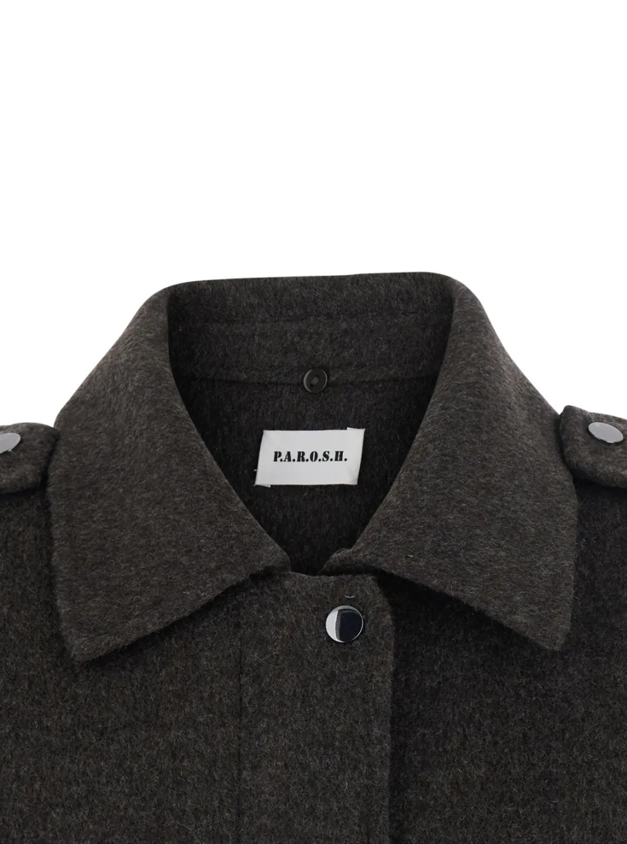 Jacheta P.A.R.O.S.H. Brown Jacket with removable fur collar in wool for women - Img 3