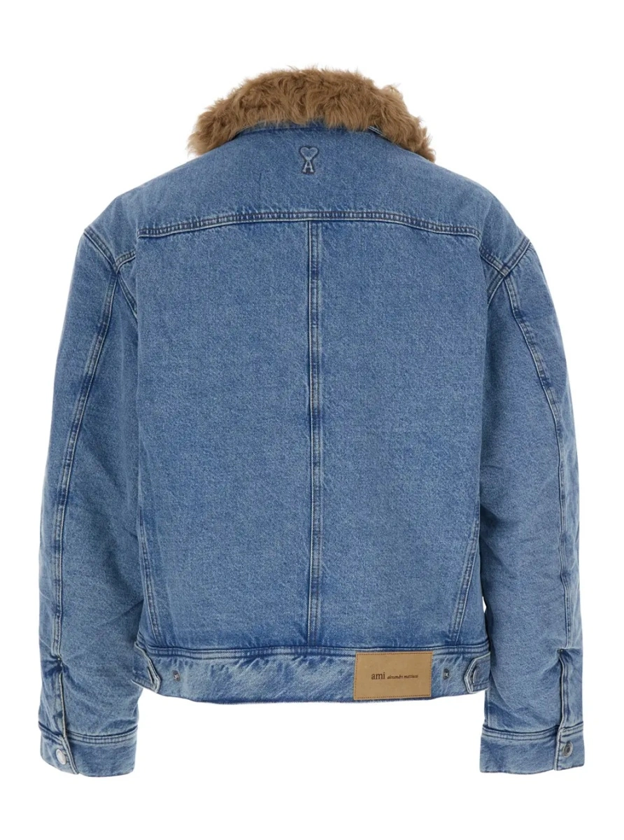 Jacheta Quilted Jacket with Shearling Collar and Front Closure, Tech Fabric, Light Blue, Men - Img 2