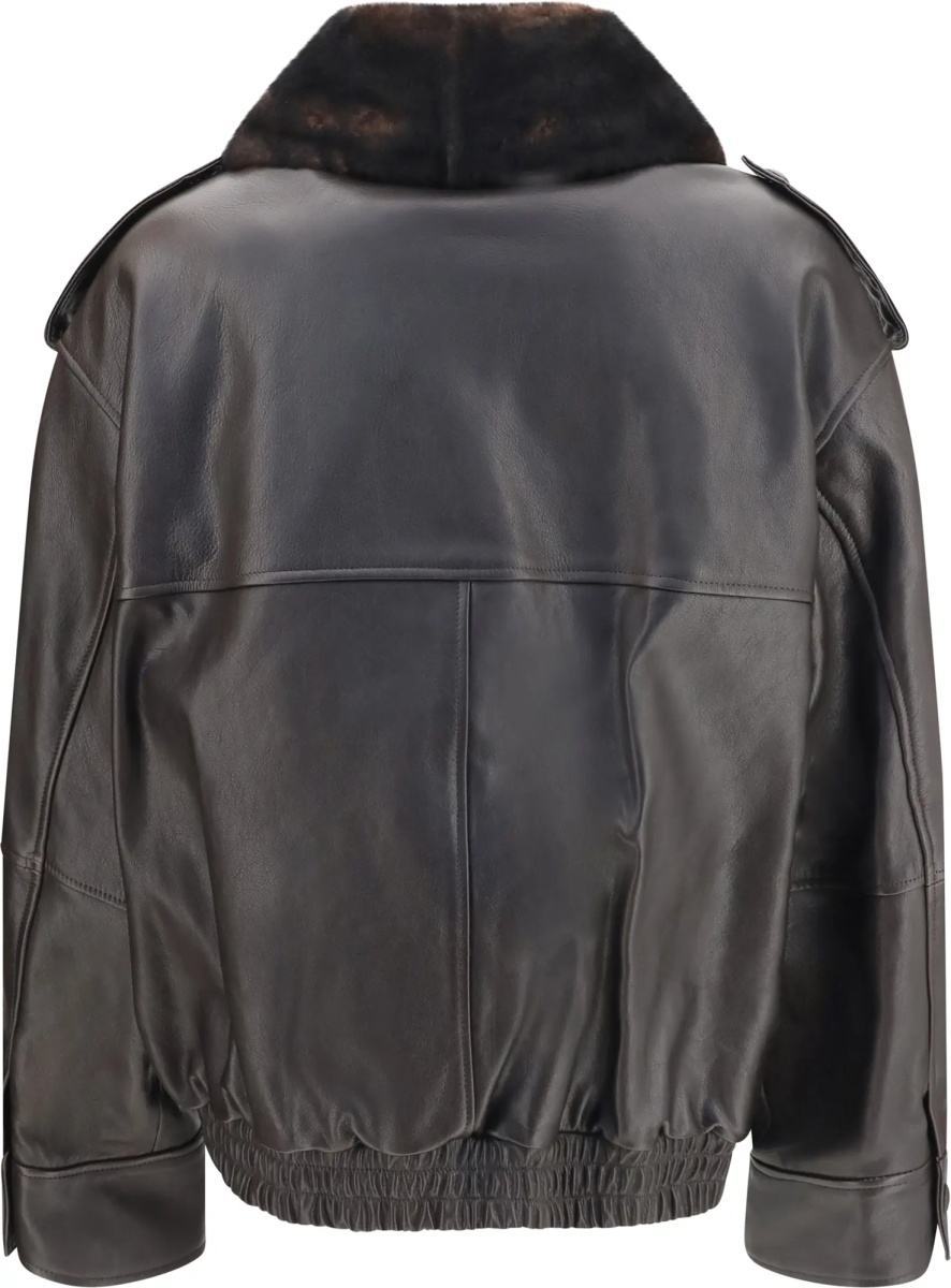 Jacheta Russo leather Bomber with shearling collar - Img 2