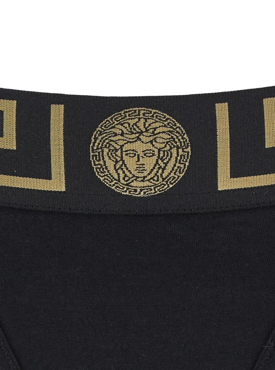 Lenjerie intima Versace 'Greca' neagra din bumbac - Img 3