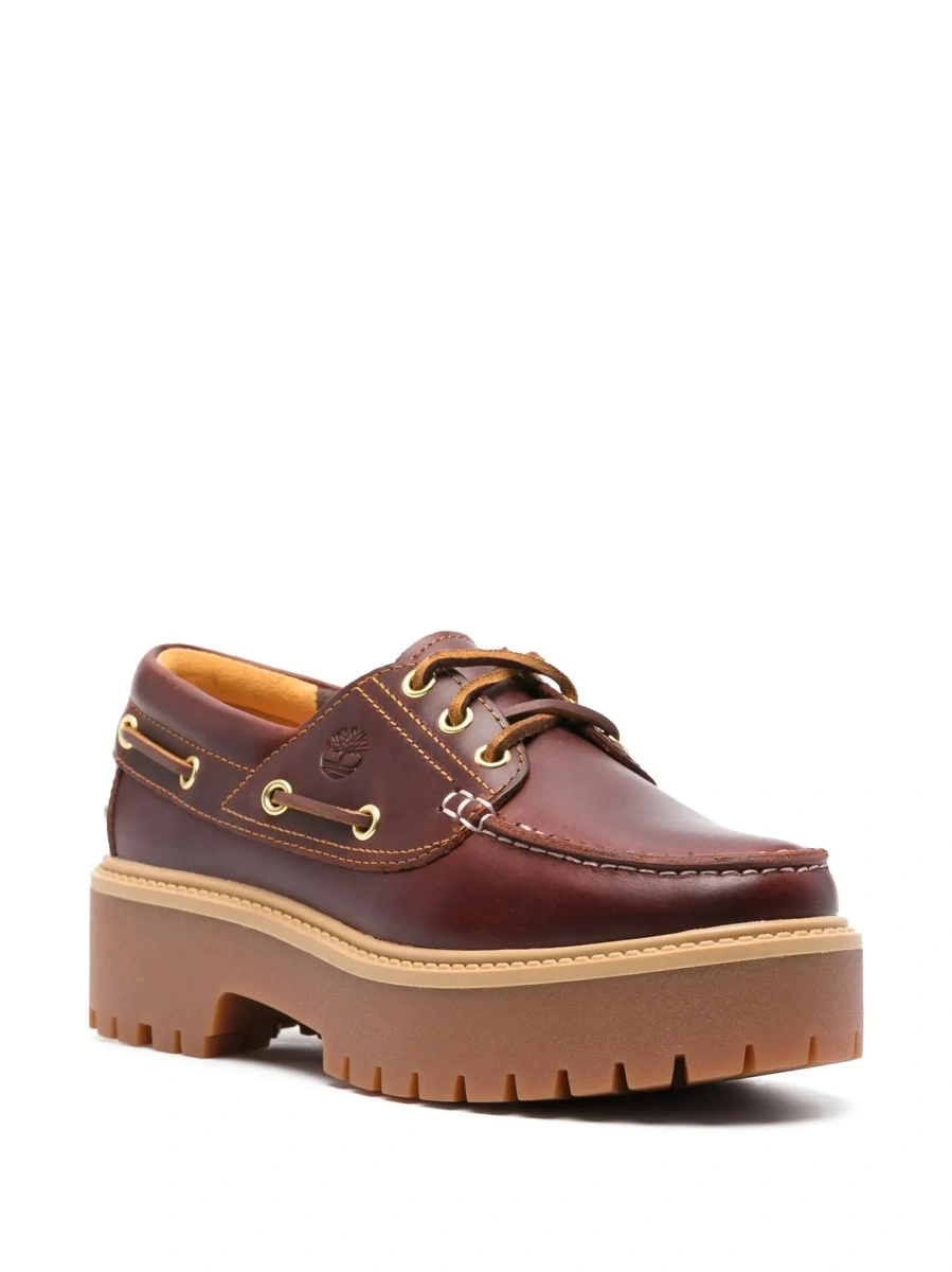 Mocasini Loafers with Engraved Logo and Platform in Brown Leather for Women - Img 5
