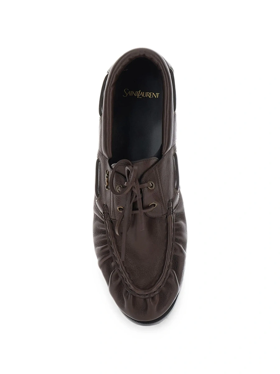 Mocasini Saint Laurent maro din piele 'Le Loafer Bateau' - Img 6