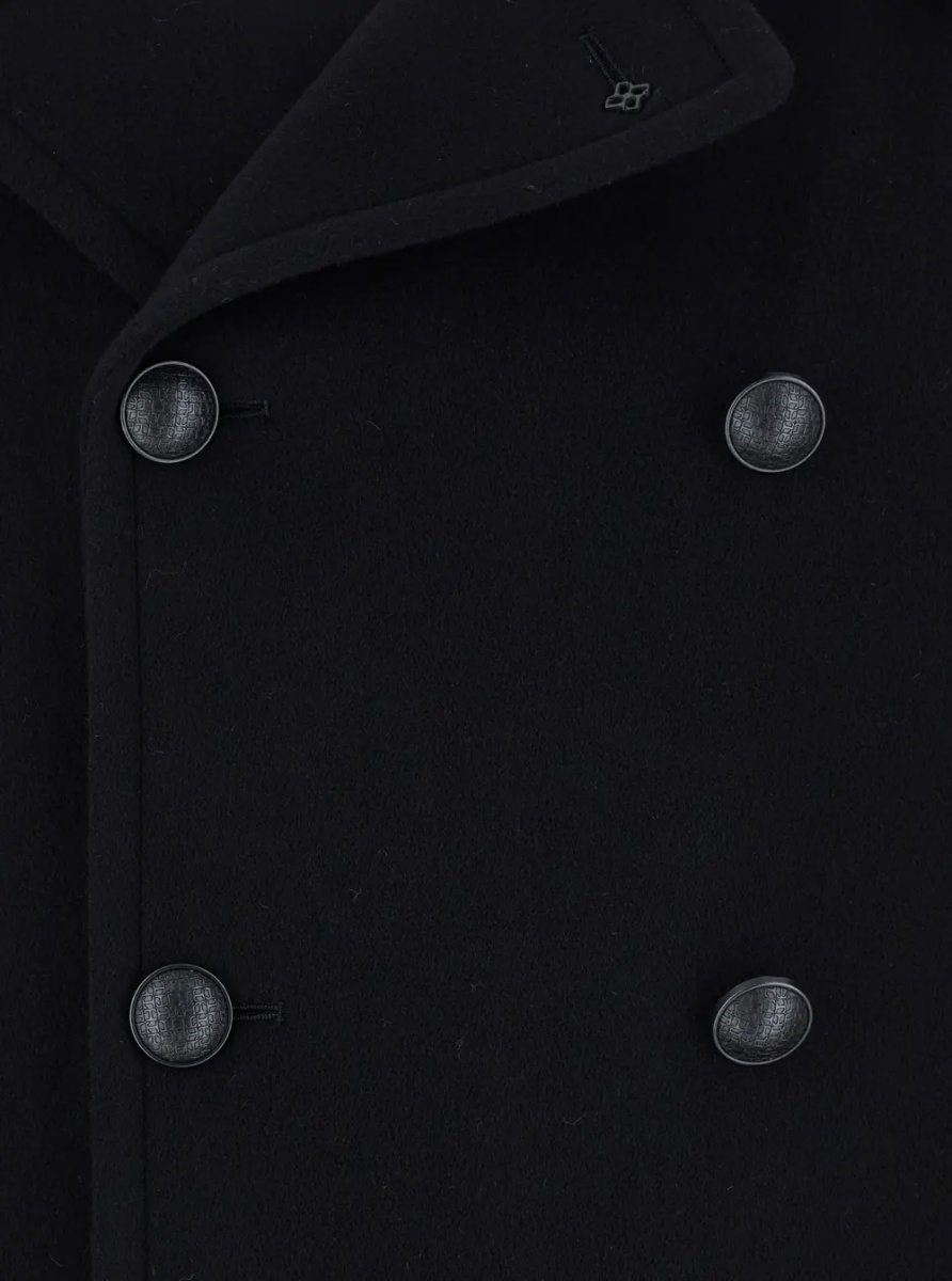 Paltoane Black Coat with Button Closure and Welt Pockets in Wool - Img 3