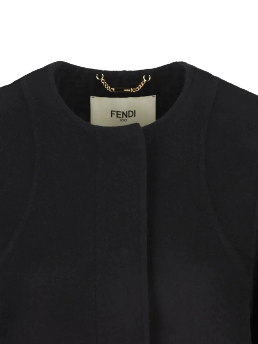 Palton Black Crewneck Coat with Puffed Sleeves and Two Front Shearling Pockets in Wool Blend Woman - Img 5