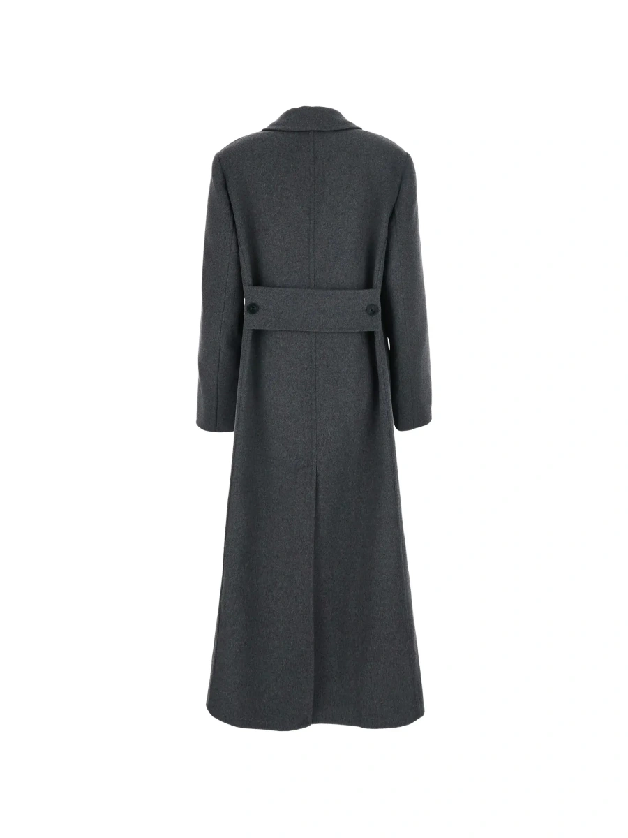 Palton Grey Coat with wide notched revers and belt on the back in wool and cashmere for women - Img 3