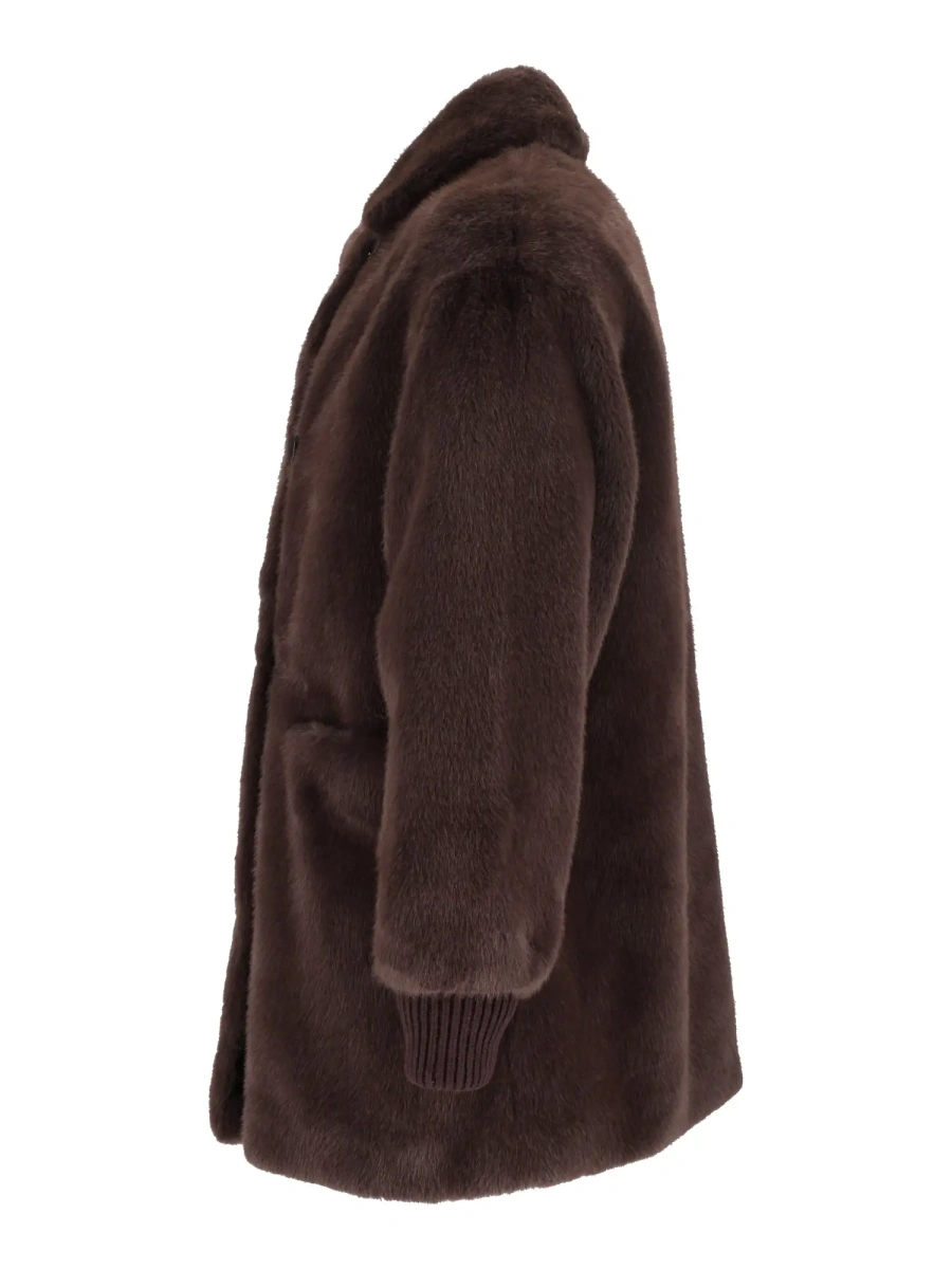 Palton LINED FAUX FUR JACKET WITH KNITTED INSERTS - Img 2