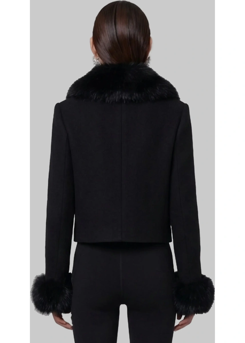 Palton Short Coat With Faux Fur Inserts - Img 3