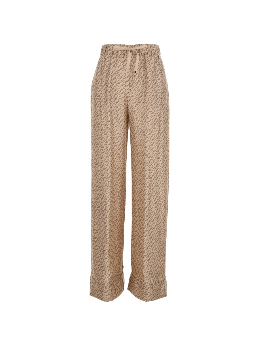 Pantaloni Beige Silk Pants with Elastic Drawstring Waist and All-Over Print Woman - Img 6