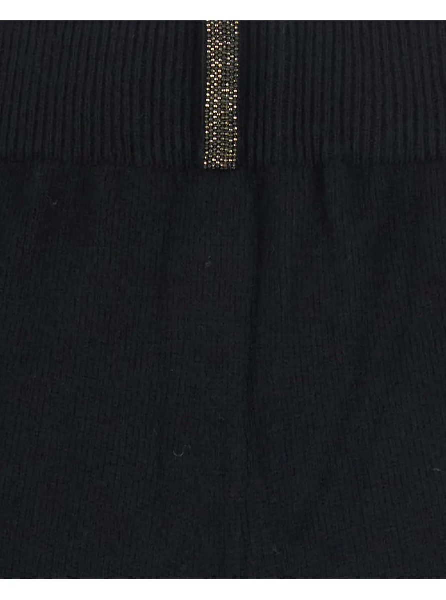 Pantaloni black Pants with elasticated waist and applied rhinestones in wool and silk for women - Img 3